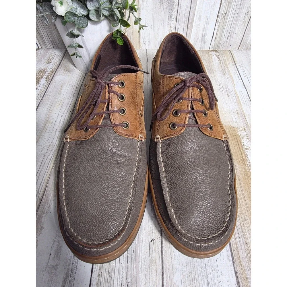 Tandy Homme Mens Leather Boat Shoes Two Tone Brown Grey 50828A 265E Size US 8.5